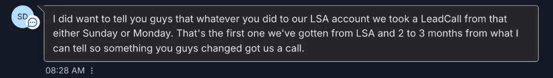 Client text: something you guys changed got us a call