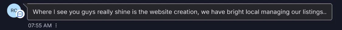 Client text: where I see you guys really shine is the website creation